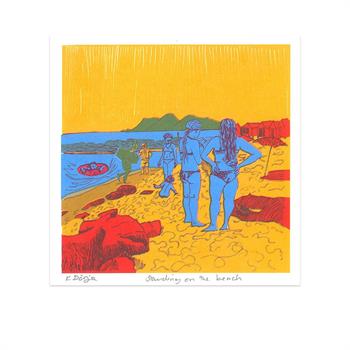 small art print of people enjoying the beach