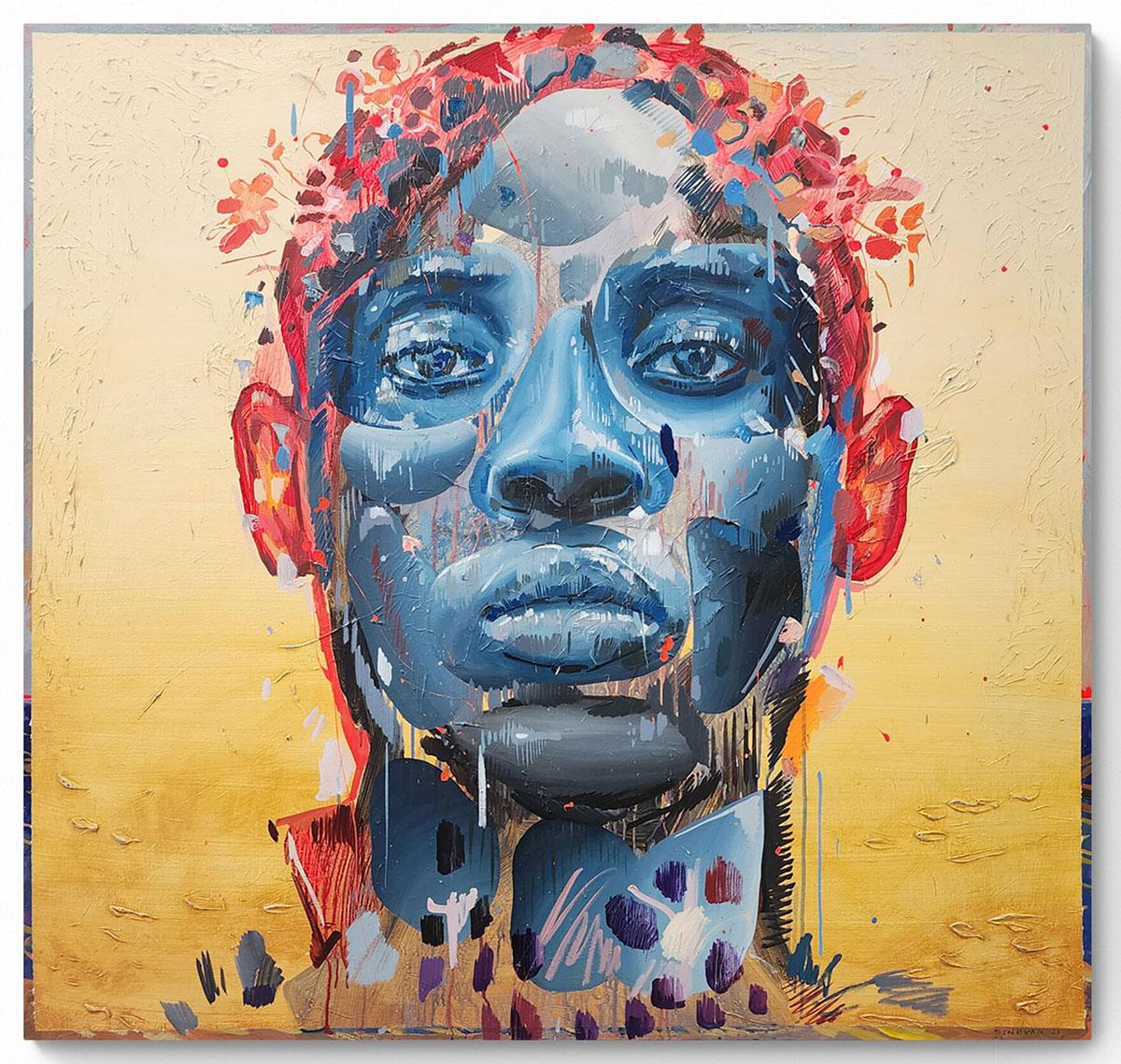 large expressive portrait painting of an African man