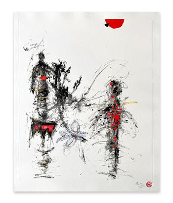 black and white abstract figurative artwork on paper 