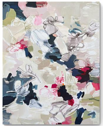 beautiful large abstract painting in blues and greens