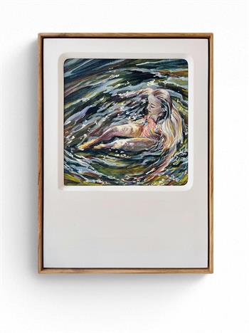 retro framed painting of a young woman swimming