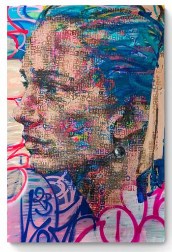 graffiti style portrait inspired by Vermeer's Girl With A Pearl Earring