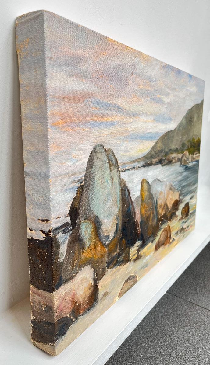 oil painting on canvas of the rocks at Beta Beach, Cape Town