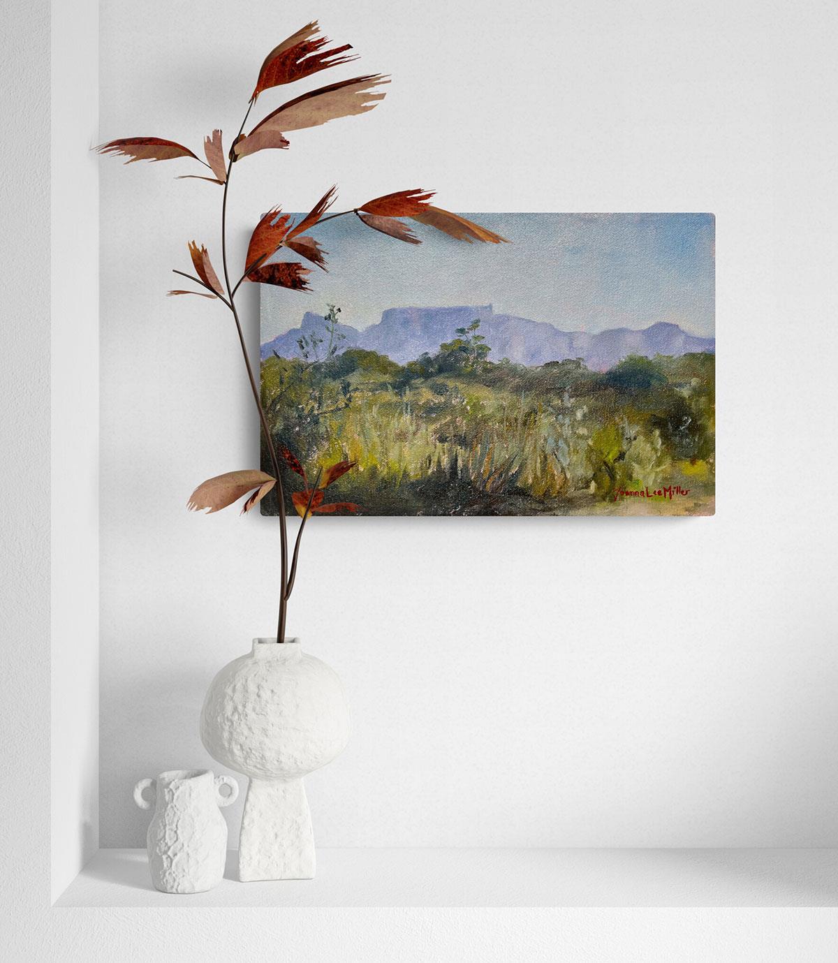 small artwork of Table Mountain painted from Grotto Bay