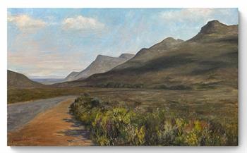 large landscape painting of the mountains at Cape Point