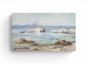 small oil painting of the rocks in the sea