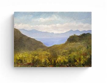 small oil painting of the landscape and mountains of Cape Point