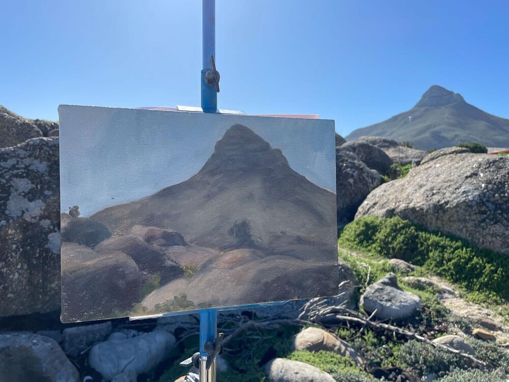 Plein air painting of Lions Head in Bakoven