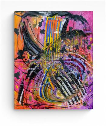 modern abstract oil painting on canvas in pink and orange