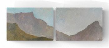 small diptych oil painting of Table Mountain and Lion's Head, Cape Town