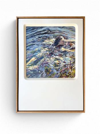 framed painting of a young woman swimming by artist Karen Wykerd