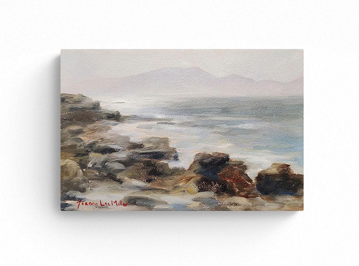 small oil painting of the sunlight on the water at Woolleys tidal pool