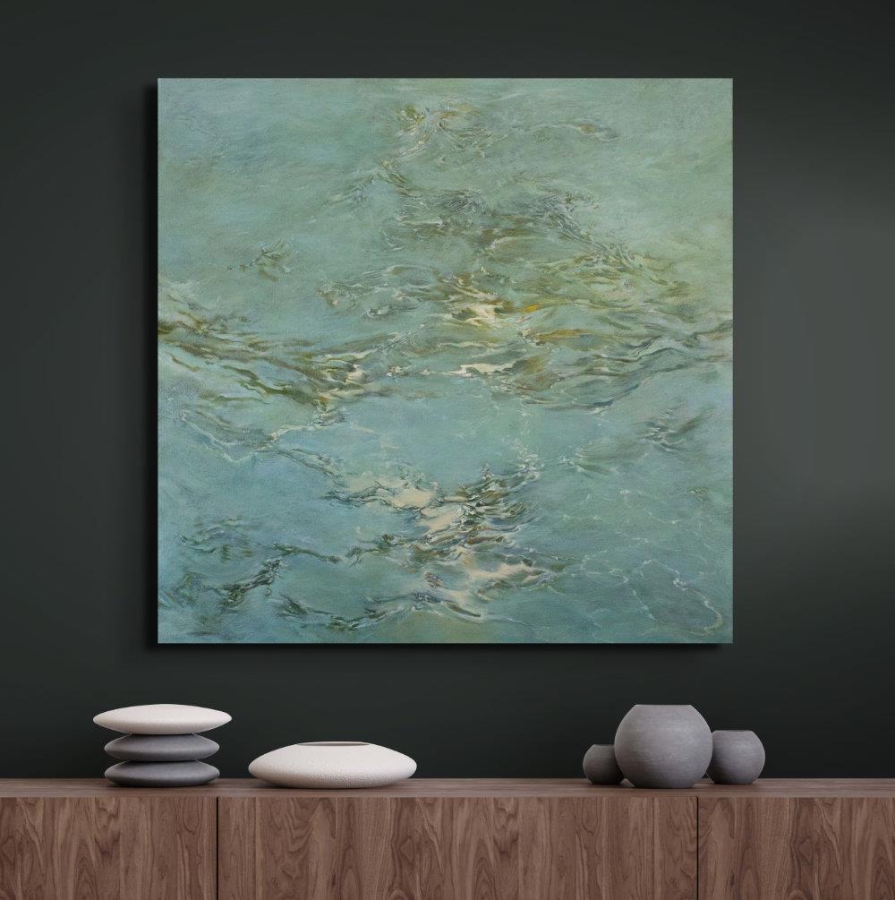 oil painting of the ripples on the surface of a turquoise sea