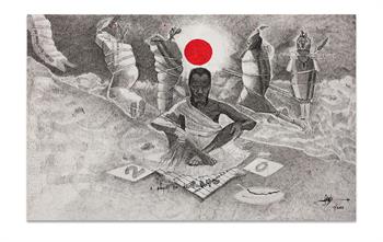 detailed in drawing on paper of a sangoma