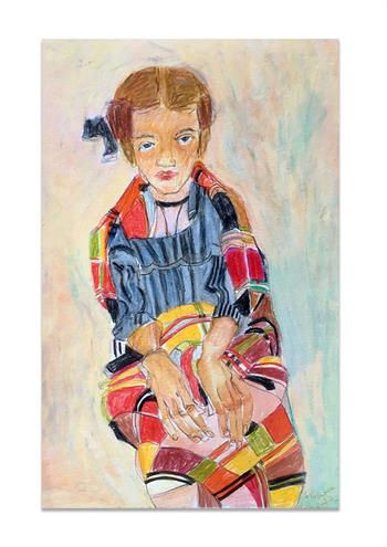 expressionistic watercolour painting on paper of a girl wearing a cloak