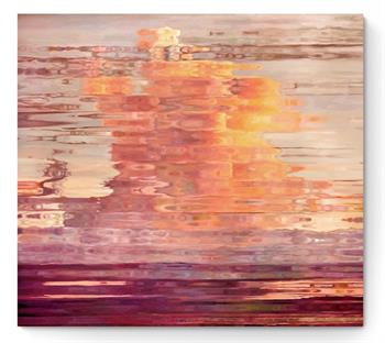 oil painting of a pixilated landscape with sunset clouds