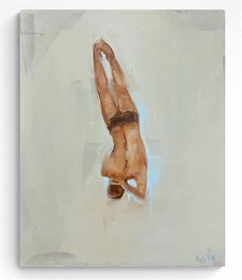 painting on canvas of a man diving into water