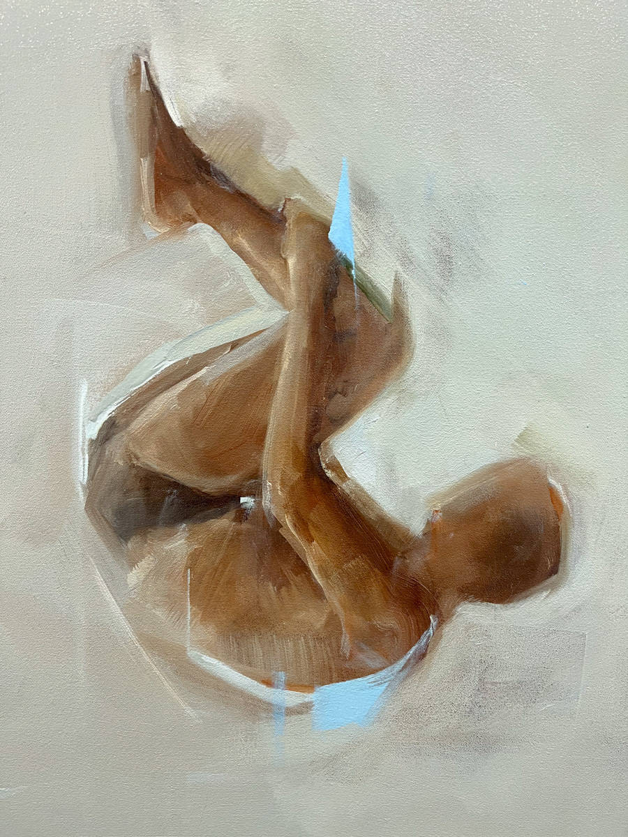 oil painting of an olympic diver 