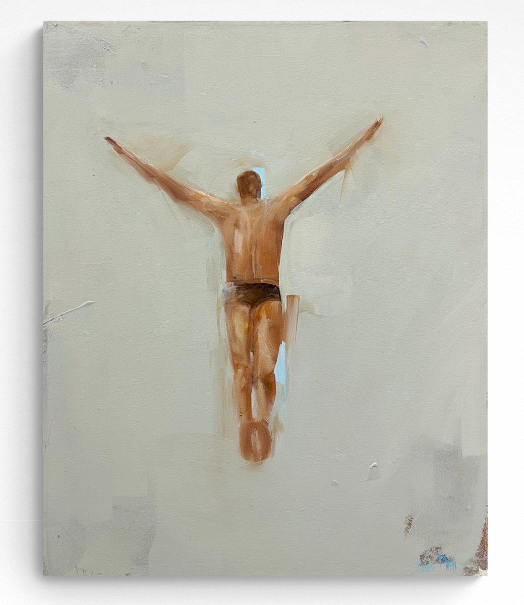 painting full of movement of a man diving into water