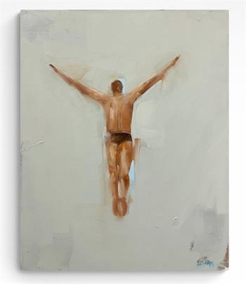 painting full of movement of a man diving into water