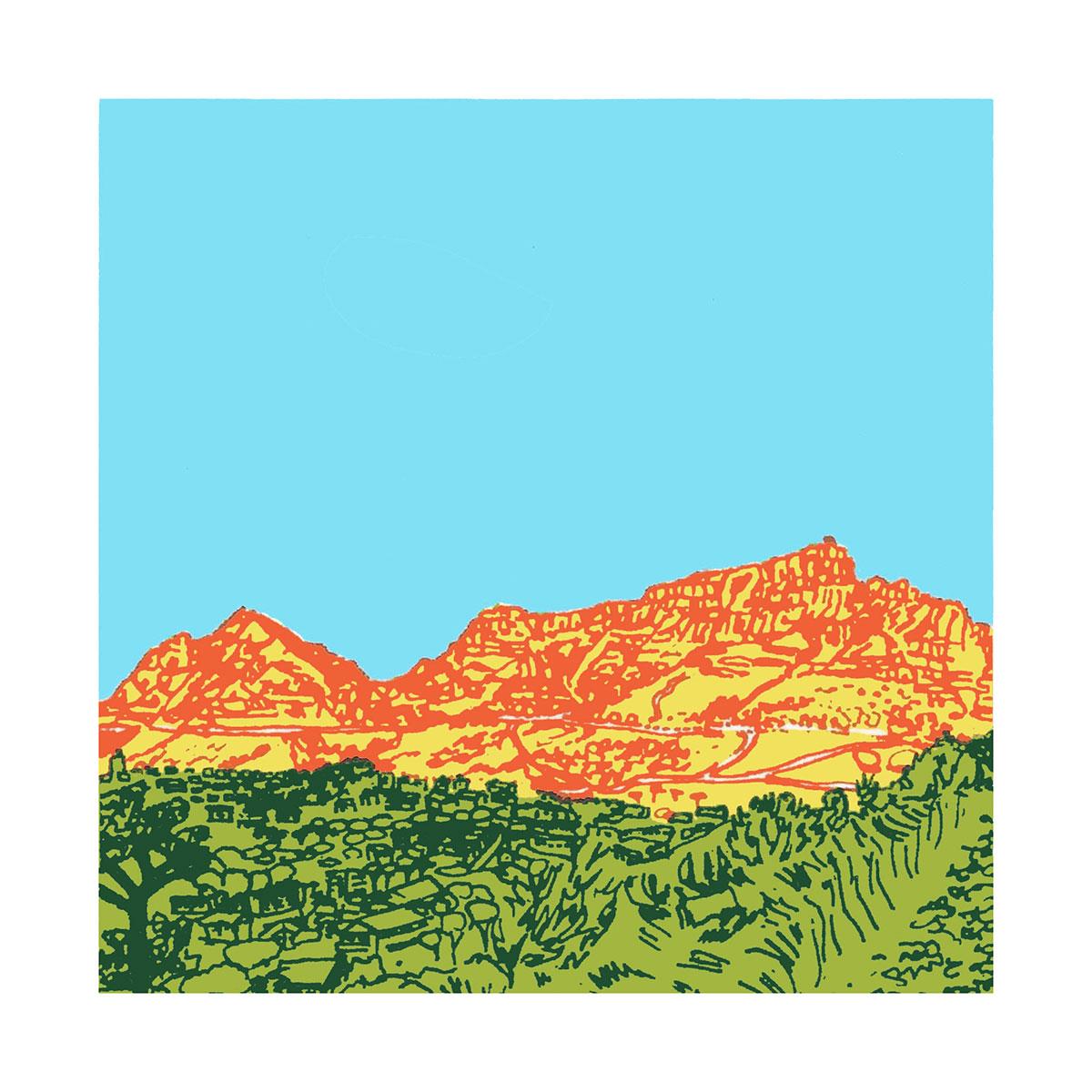 small silkscreen art print of Table Mountain 