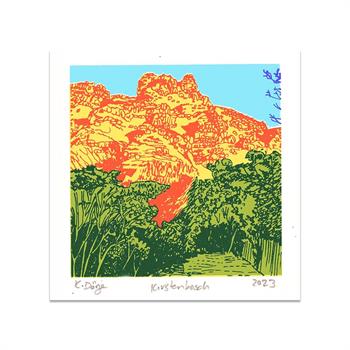 small silkscreen artwork of a view from Kirstenbosch Botanical Gardens