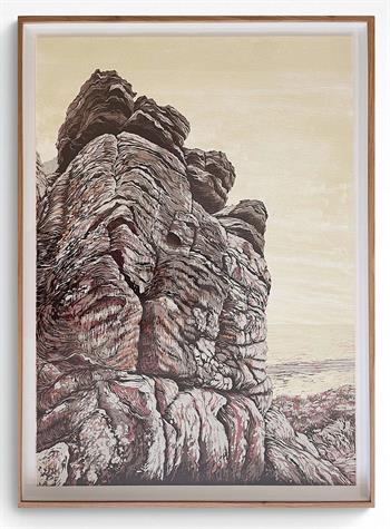 woodblock print artwork of ancient rocks in the Cederberg Mountains