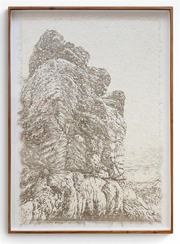 framed woodblock print in Mexican Silver of Cederberg rock formations