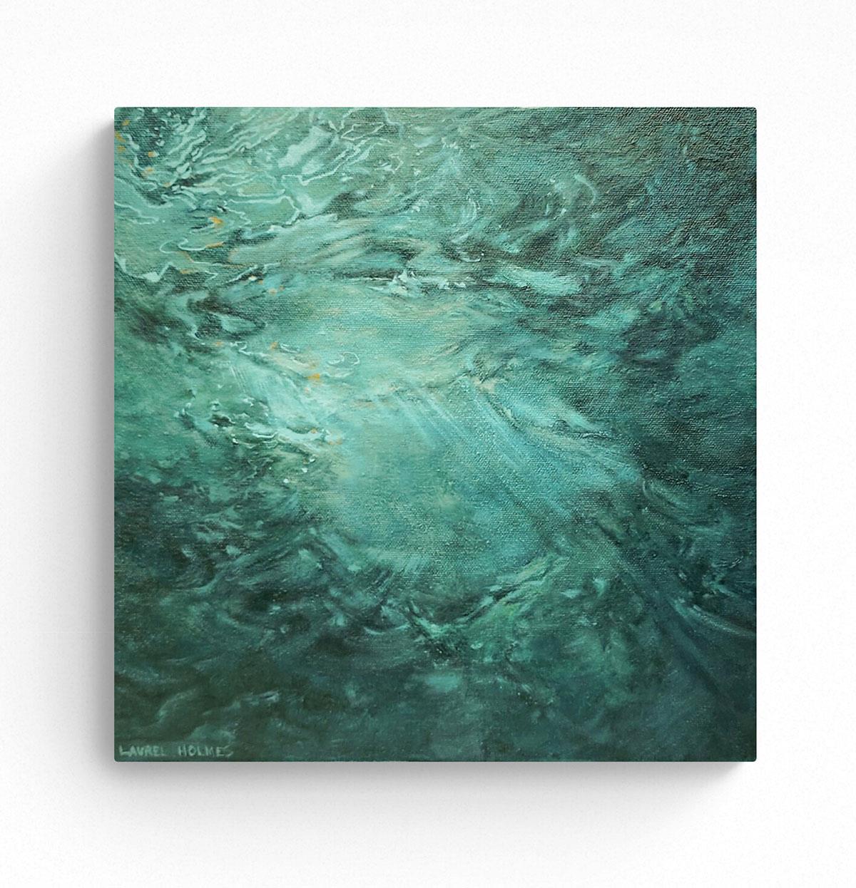 A small oil painting of a ray of light shining underwater