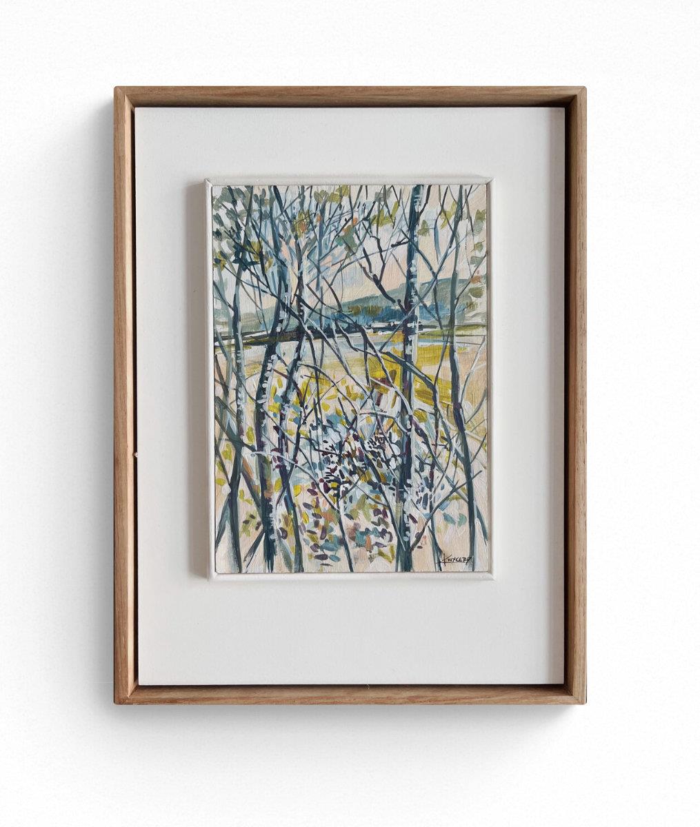 framed impressionist painting of a forest landscape