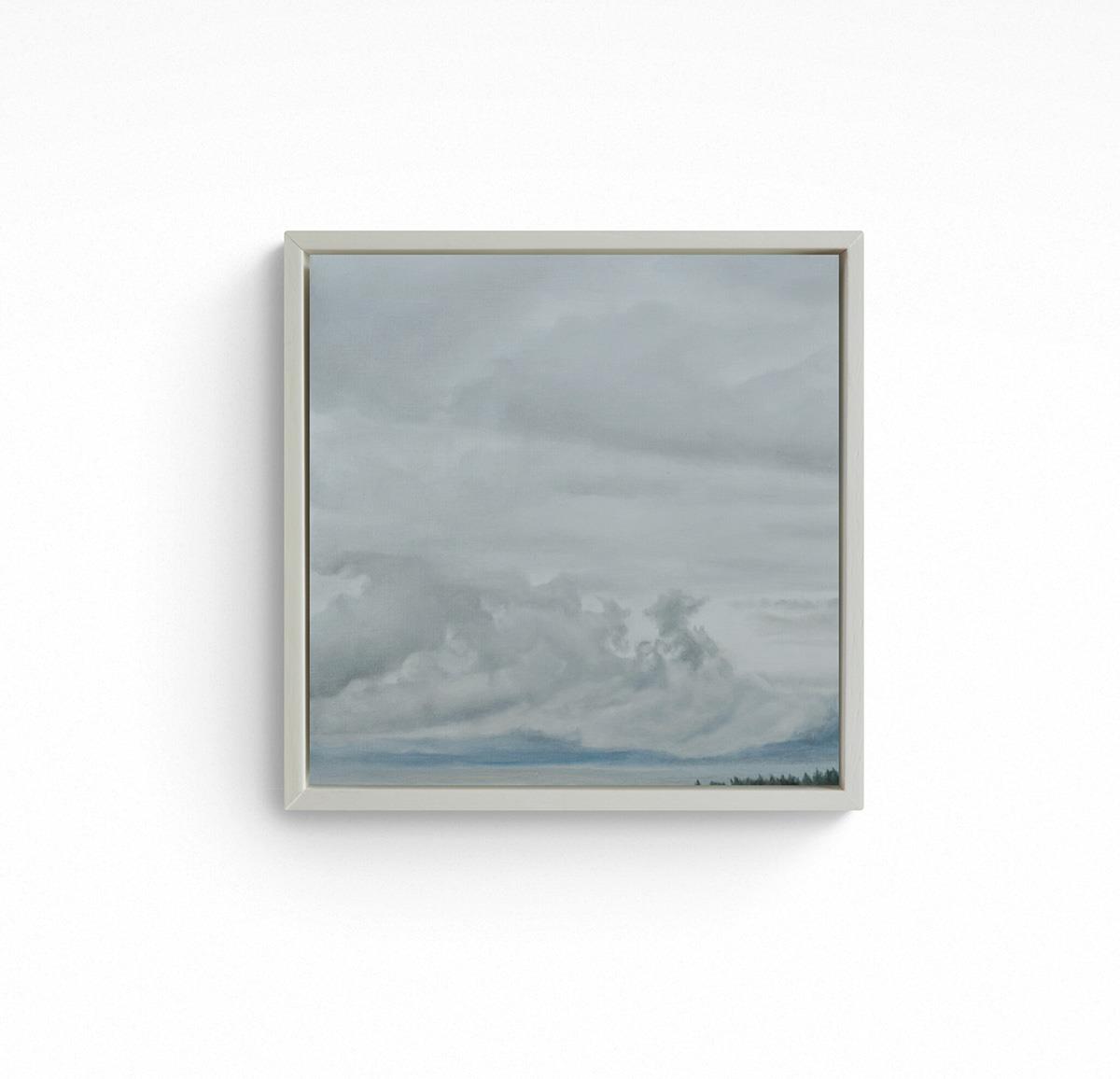 small oil painting of grey clouds in the sky