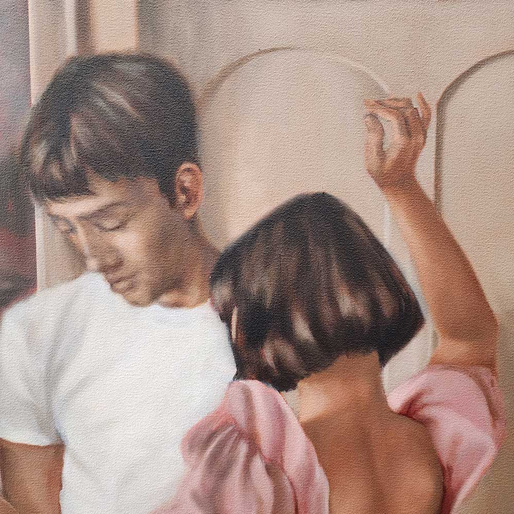 oil painting on canvas of a young couple dancing