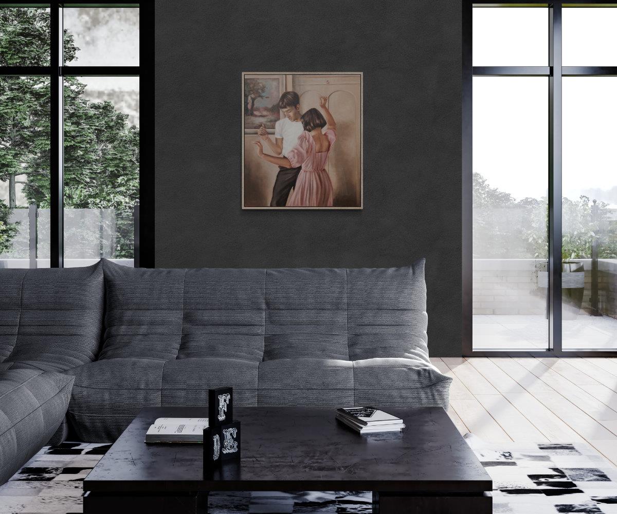 oil painting on canvas of a young couple dancing