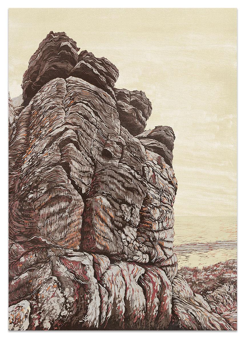 woodblock print of a rocky outcrop in the Cederberg