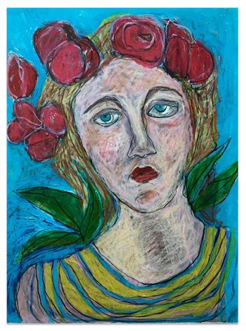 Roses In Her Hair - Drawing by Thelma van Rensburg