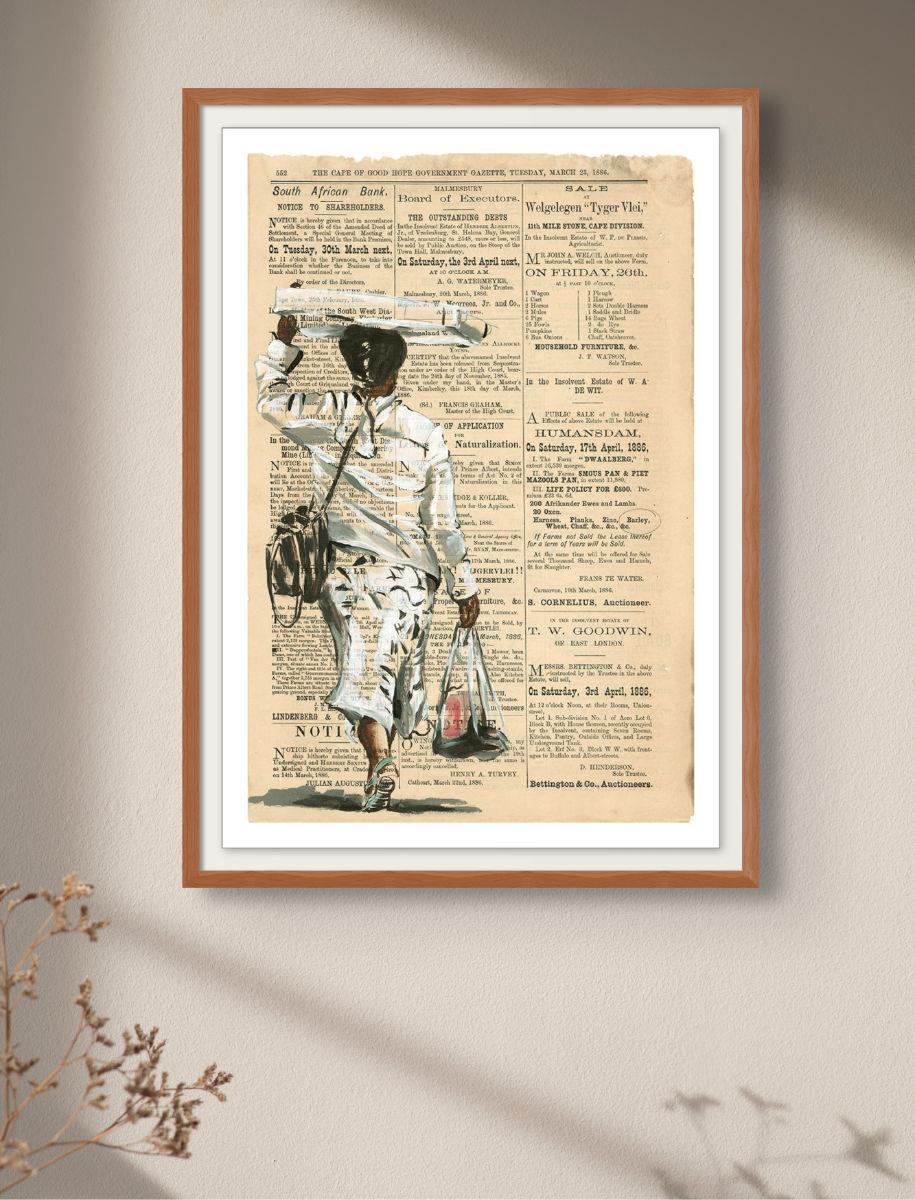 art print of a painting of an African woman carrying grain on her head