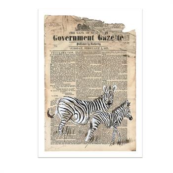 art print of a painting of two zebras