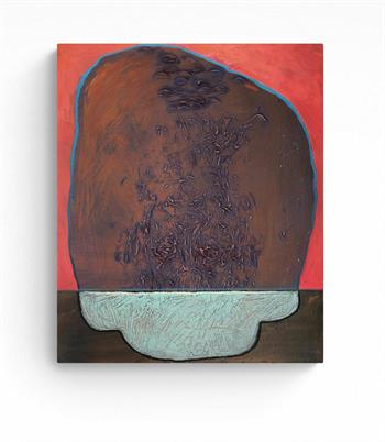 Abstract painting on canvas of a n object resembling a rock