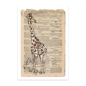 picture of a painting by Lisette Forsyth on newsprint of a giraffe