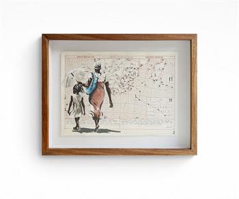 framed painting on a synoptic chart of a woman and her child