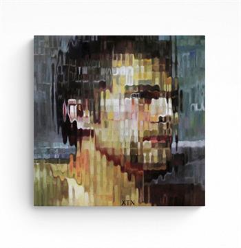 small portrait painting in a pixelated style of a young man