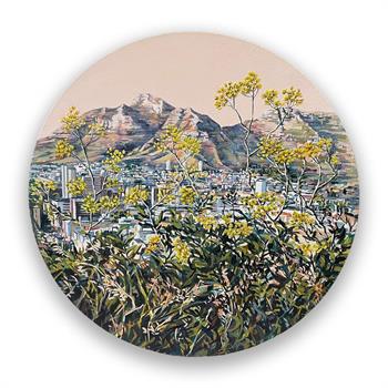 round painting with hand embroidery of Cape Town city centre