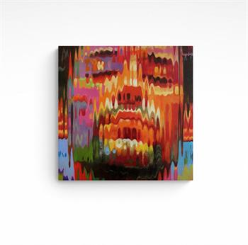 small oil painting in bright colours of a young man with his eyes closed