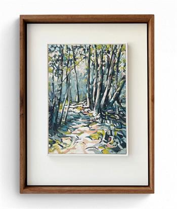 small tree-scape painting in vintage frame by artist Karen Wykerd