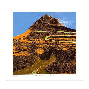 silkscreen print depicting a hiking trail up Cape Town's Lionshead