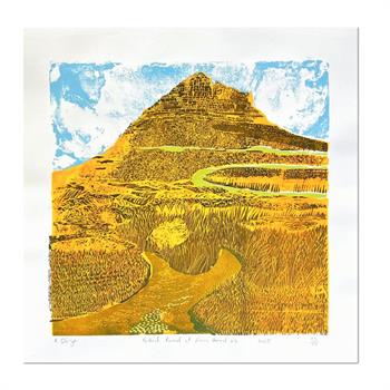silkscreen artwork of a hiking trail up Lions Head