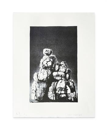 lithograph print on paper depicting a rocky outcrop inspired by the landscape of the Cederberg