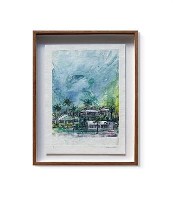 framed watercolour art piece depicting the Camps Bay promenade