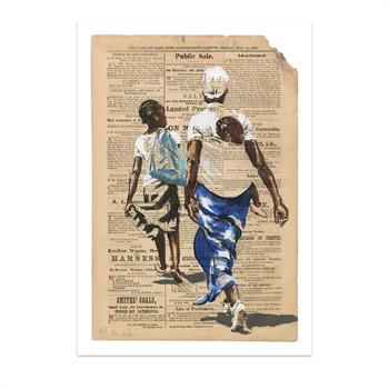 print of a painting on paper of an African mother and her children