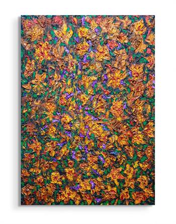 Textured painting on canvas inspired by autumn leaves